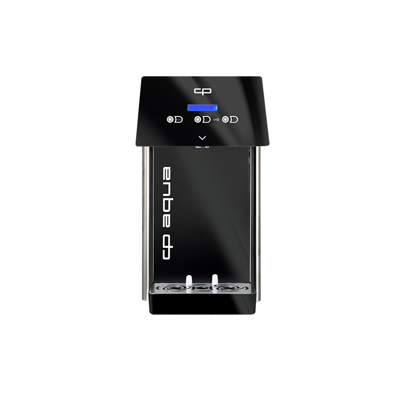 Moderner AP60 Wasserspender von Coffee Perfect mit zwei Auslaeufen und beleuchtetem Display.