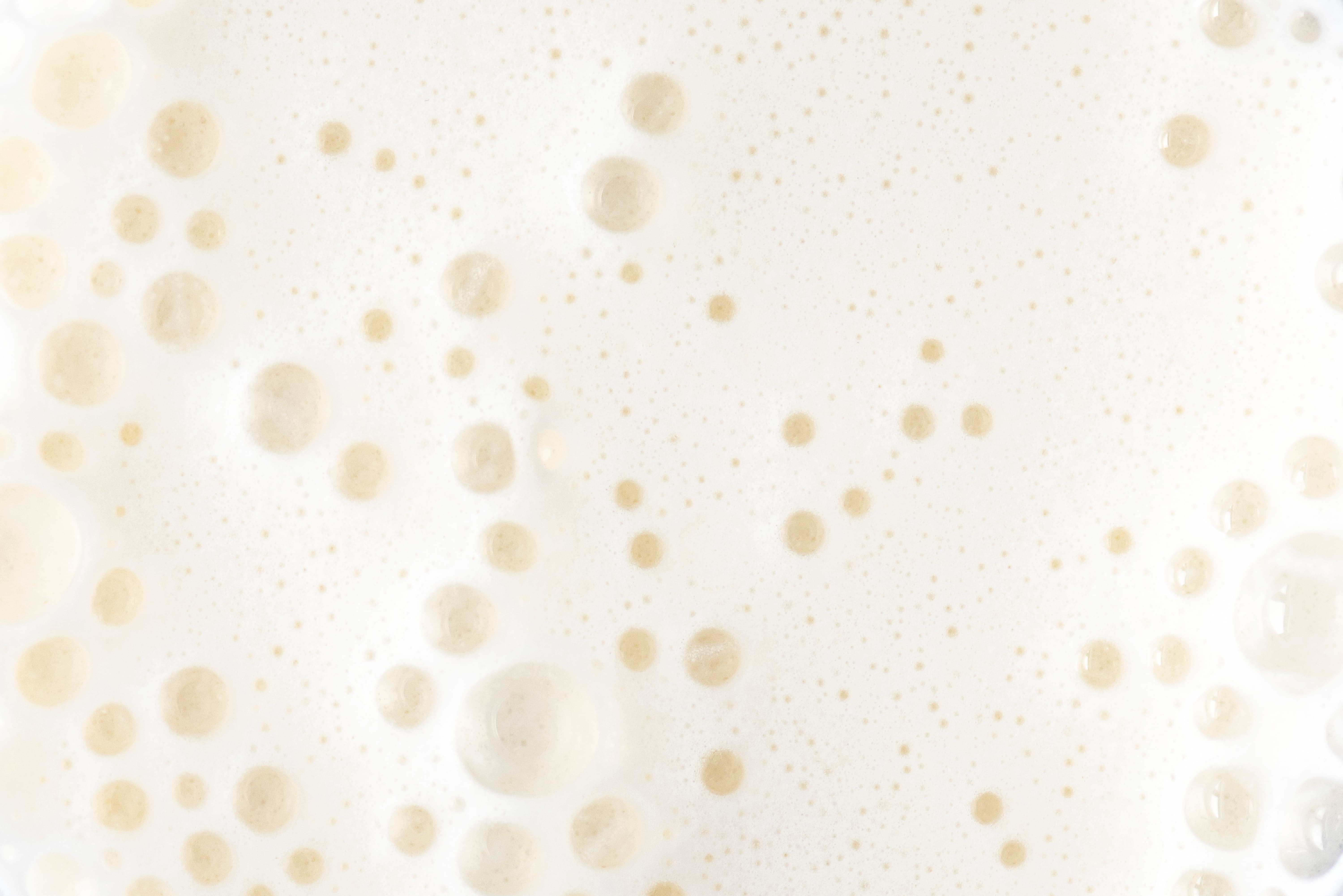 Milchschaum Nahaufnahme Nahaufnahme von cremigem Milchschaum mit Blasenstruktur.
